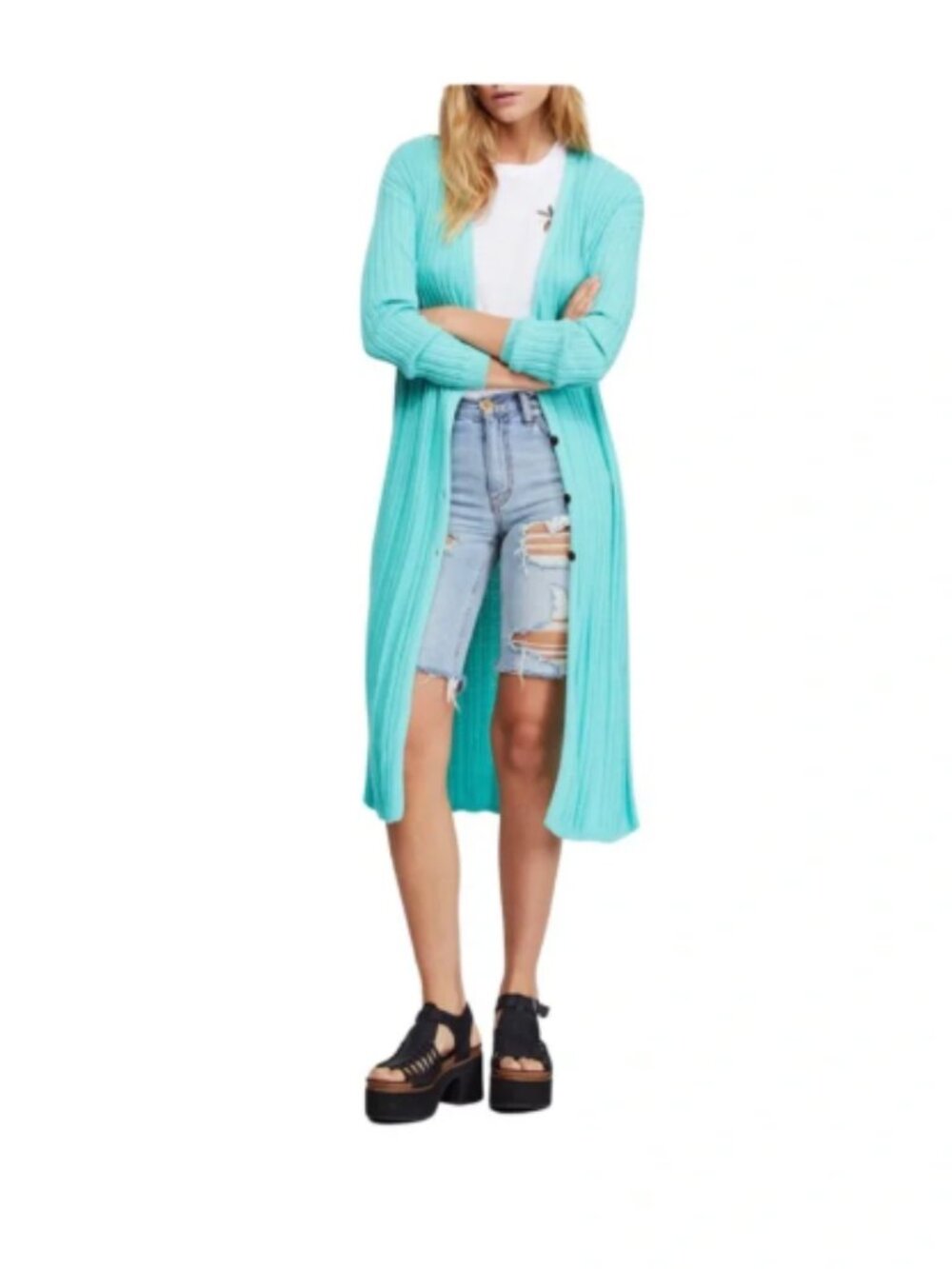 Free People Long Ribbed Button-Front long dress size L